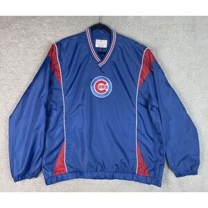 MLB Chicago Cubs Windbreaker Batting Jacket Mens Large Blue Embroidered